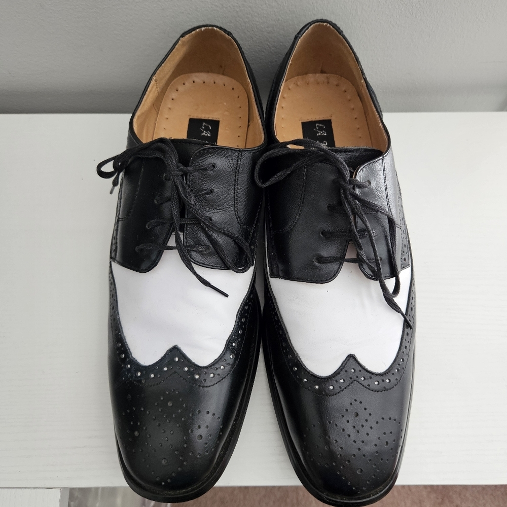 La Milano Men's Leather Black White Lace Up Wing Tip Italy Dress Shoes Size 12